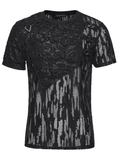 Black Mesh Punk T-shirt with Tattered Shoulder Lacing