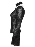Black Mesh Top with Long Sleeves and Spider Web Pattern