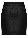 Black Mini Skirt with Glossy Leather Panels and Metal Eyelets