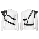 Black One-Shoulder Harness Adorned with Spikes and Studs