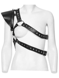 Black One-Shoulder Harness Adorned with Spikes and Studs