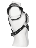 Black One-Shoulder Harness Adorned with Spikes and Studs