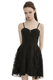 Black Party Dress with Gothic Lace Mesh Splicing Slip