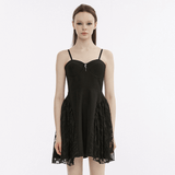 Black Party Dress with Gothic Lace Mesh Splicing Slip