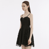 Black Party Dress with Gothic Lace Mesh Splicing Slip