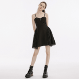 Black Party Dress with Gothic Lace Mesh Splicing Slip