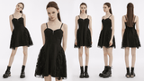 Black Party Dress with Gothic Lace Mesh Splicing Slip