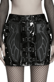 Black Patent Leather Techwear Buckled Mini Skirt
