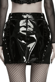 Black Patent Leather Techwear Buckled Mini Skirt