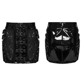 Black Patent Leather Techwear Buckled Mini Skirt