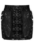 Black Patent Leather Techwear Buckled Mini Skirt