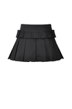 Black Pleated Mini Skirt with Buckle and Side Zipper