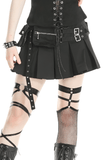 Black Pleated Mini Skirt with Buckle and Side Zipper