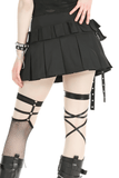 Black Pleated Mini Skirt with Buckle and Side Zipper