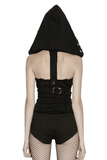 Black Punk Denim Vest with Hood and Frayed Edge