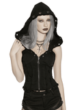 Black Punk Denim Vest with Hood and Frayed Edge