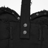 Black Punk Denim Vest with Hood and Frayed Edge