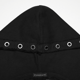 Black Punk Denim Vest with Hood and Frayed Edge