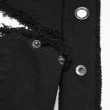 Black Punk Denim Vest with Hood and Frayed Edge