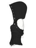 Black Punk Denim Vest with Hood and Frayed Edge