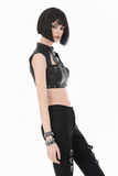 Black Punk Faux Leather Crop Top with Studs and Front Zip