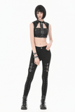 Black Punk Faux Leather Crop Top with Studs and Front Zip