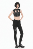 Black Punk Faux Leather Crop Top with Studs and Front Zip