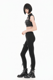 Black Punk Faux Leather Crop Top with Studs and Front Zip