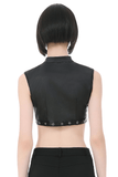 Black Punk Faux Leather Crop Top with Studs and Front Zip