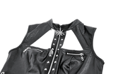 Black Punk Faux Leather Crop Top with Studs and Front Zip