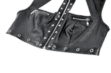 Black Punk Faux Leather Crop Top with Studs and Front Zip
