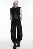 Black Punk Fishnet Waistcoat with Studded Edge Details