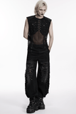 Black Punk Fishnet Waistcoat with Studded Edge Details