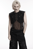 Black Punk Fishnet Waistcoat with Studded Edge Details