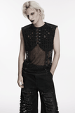 Black Punk Fishnet Waistcoat with Studded Edge Details