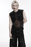 Black Punk Fishnet Waistcoat with Studded Edge Details