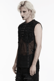 Black Punk Fishnet Waistcoat with Studded Edge Details