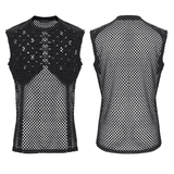 Black Punk Fishnet Waistcoat with Studded Edge Details