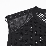 Black Punk Fishnet Waistcoat with Studded Edge Details