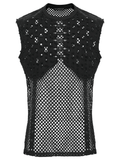 Black Punk Fishnet Waistcoat with Studded Edge Details
