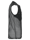Black Punk Fishnet Waistcoat with Studded Edge Details