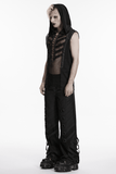 Black Punk Hooded Mesh Top with Skeleton Straps