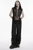 Black Punk Hooded Mesh Top with Skeleton Straps