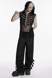 Black Punk Hooded Mesh Top with Skeleton Straps