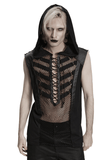 Black Punk Hooded Mesh Top with Skeleton Straps