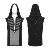 Black Punk Hooded Mesh Top with Skeleton Straps