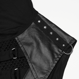 Black Punk Hooded Mesh Top with Skeleton Straps