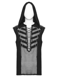 Black Punk Hooded Mesh Top with Skeleton Straps
