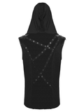 Black Punk Hooded Mesh Top with Skeleton Straps