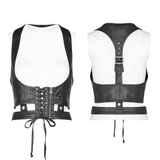 Black Punk-inspired Lace-Up PU Leather Corset